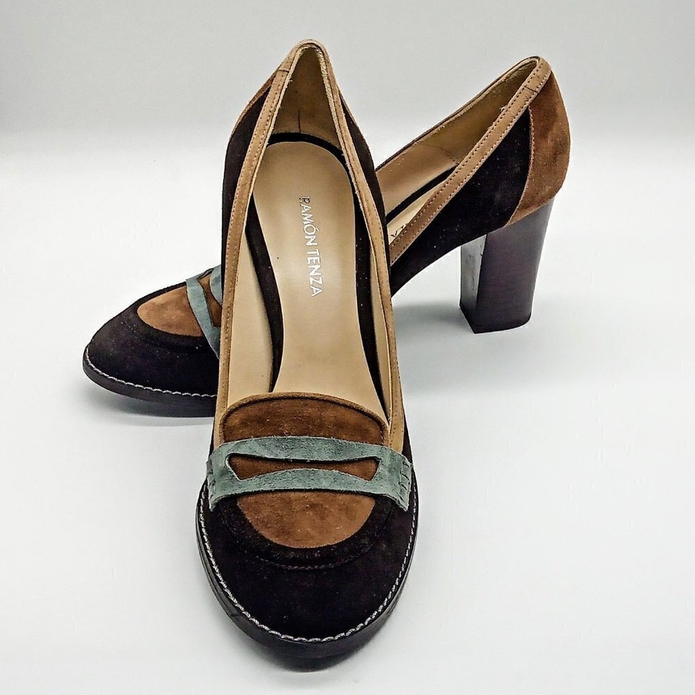 Ramon Tenza Suede Colorblock Heels - Size 7.5M & 8M